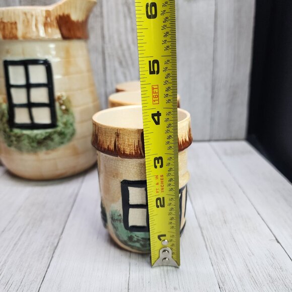 Vintage Japanese Thatched Cottage Ware Juice Pitcher & Cups Ceramics SET - Picture 8 of 10